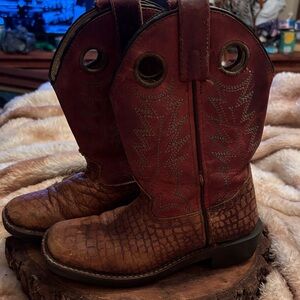 Kids Smokey Mountain Leather Brown Faux Croc & Red Cowboy Boots 13